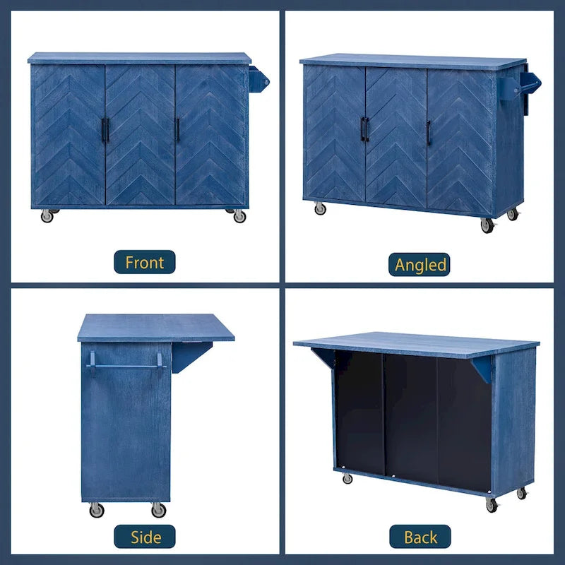 Îlot de cuisine 51,2W avec abattant, îlot de cuisine de ferme sur roulettes avec étagère de rangement interne, chariot de cuisine roulant