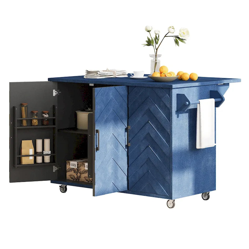 Îlot de cuisine 51,2W avec abattant, îlot de cuisine de ferme sur roulettes avec étagère de rangement interne, chariot de cuisine roulant