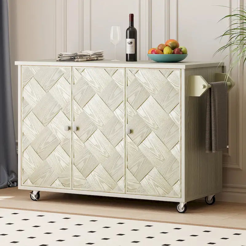 Îlot de cuisine 51,2W avec abattant, îlot de cuisine de ferme sur roulettes avec étagère de rangement interne, chariot de cuisine roulant