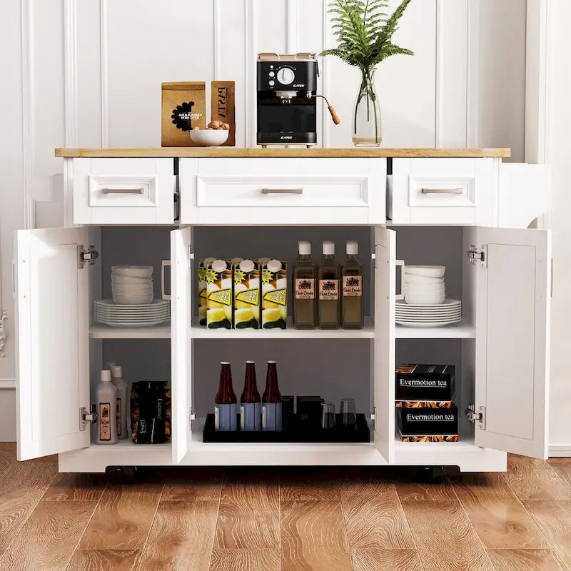 Grand îlot de cuisine de 54 pouces avec abattant en bois d'hévéa (tabouret non inclus)
