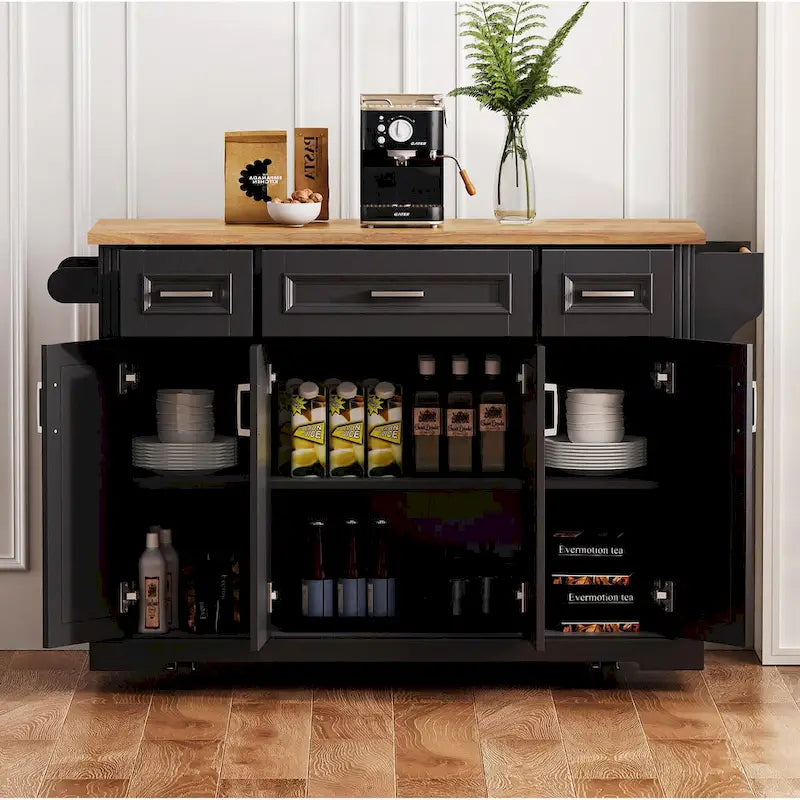 Grand îlot de cuisine de 54 pouces avec abattant en bois d'hévéa (tabouret non inclus)