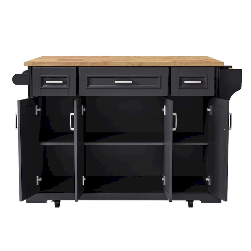Grand îlot de cuisine de 54 pouces avec abattant en bois d'hévéa (tabouret non inclus)
