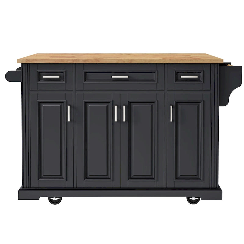 Grand îlot de cuisine de 54 pouces avec abattant en bois d'hévéa (tabouret non inclus)