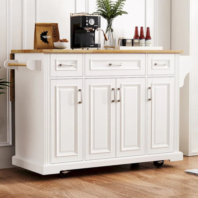Grand îlot de cuisine de 54 pouces avec abattant en bois d'hévéa (tabouret non inclus)
