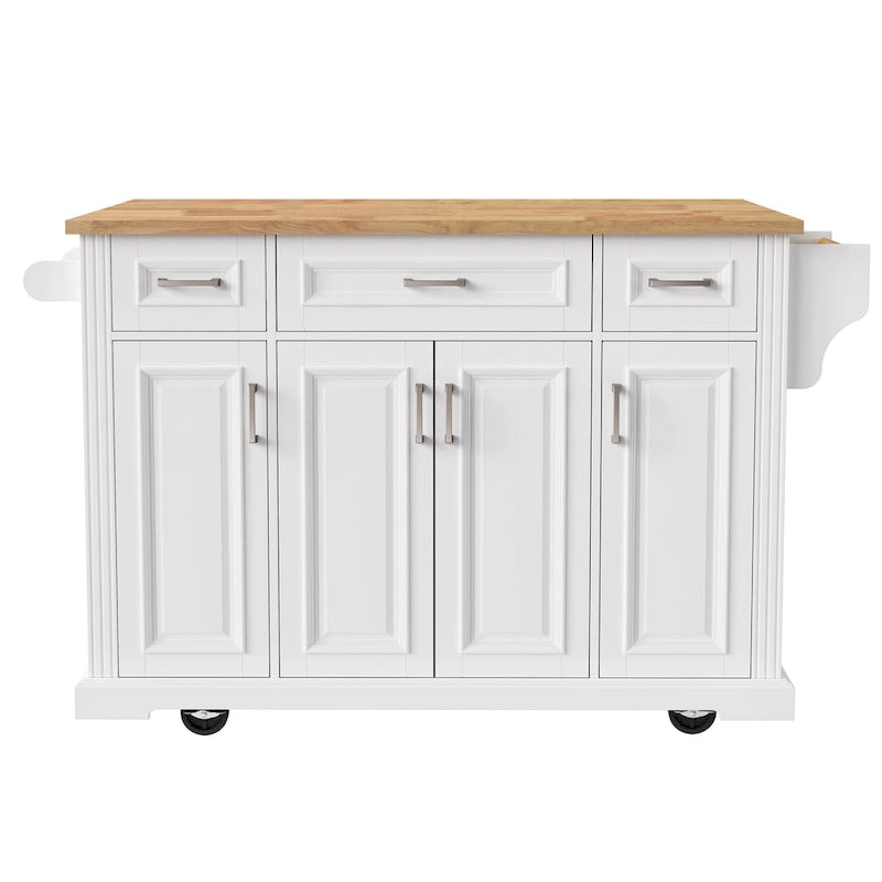 Grand îlot de cuisine de 54 pouces avec abattant en bois d'hévéa (tabouret non inclus)