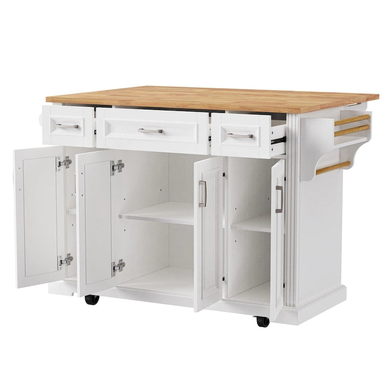 Grand îlot de cuisine de 54 pouces avec abattant en bois d'hévéa (tabouret non inclus)