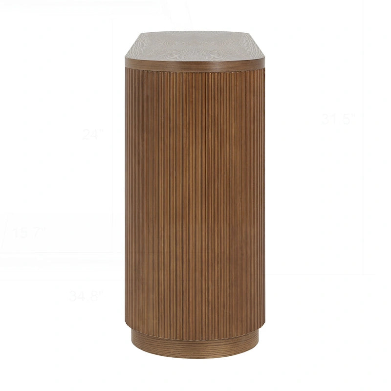 Console polyvalente mince avec étagère ouverte et grain de bois élégant pour le salon