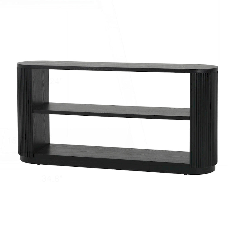 Console polyvalente mince avec étagère ouverte et grain de bois élégant pour le salon