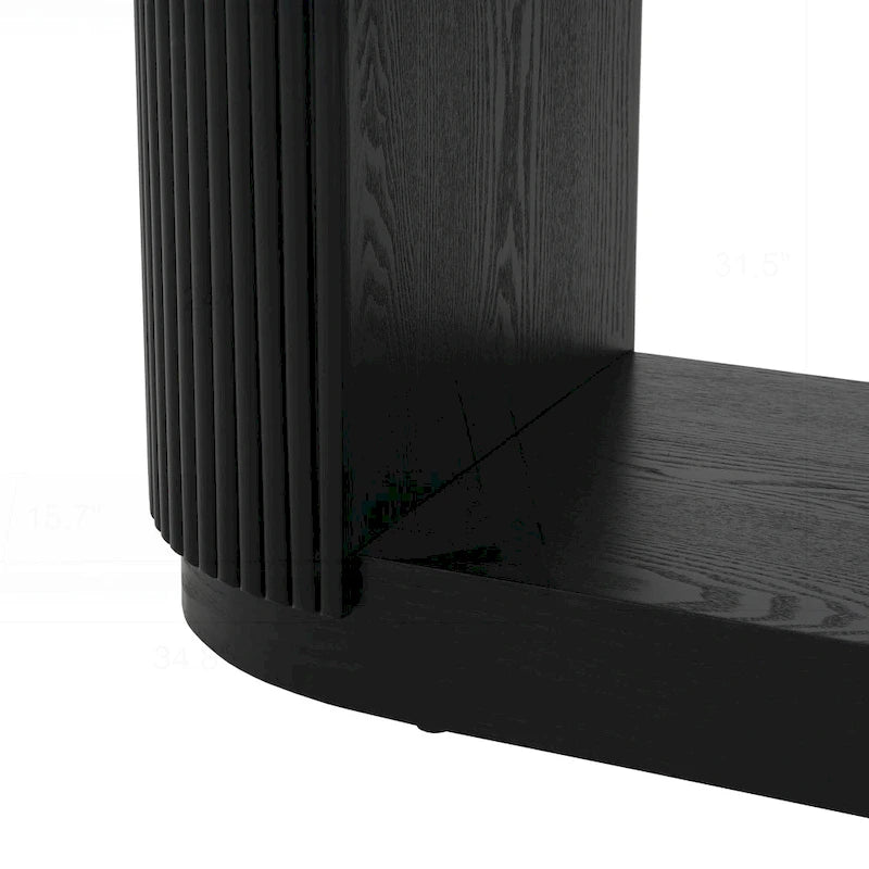 Console polyvalente mince avec étagère ouverte et grain de bois élégant pour le salon