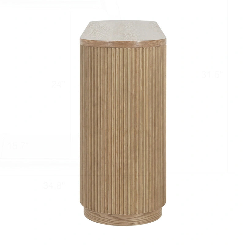 Console polyvalente mince avec étagère ouverte et grain de bois élégant pour le salon