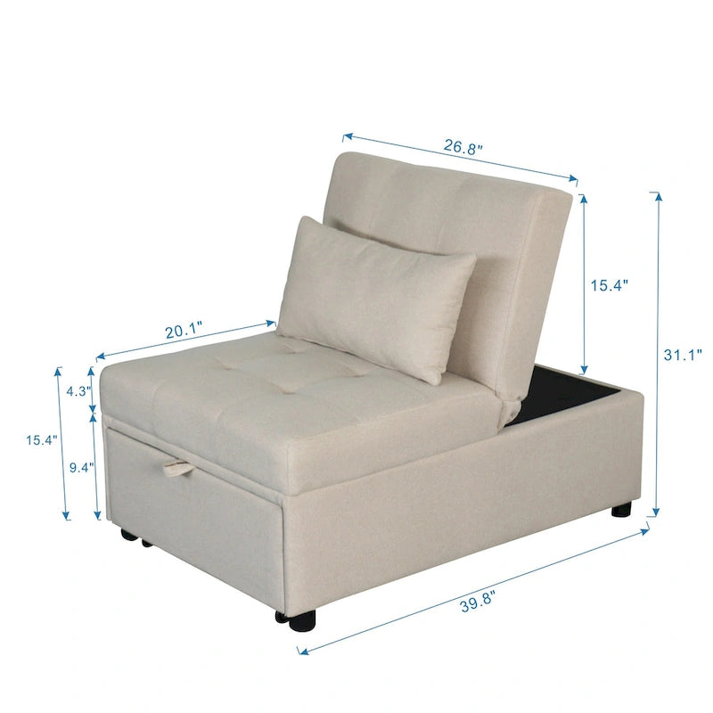 Canapé-lit ottoman pliable multifonctionnel se transformant en chaise longue et en lit simple (capacité 120 kg)