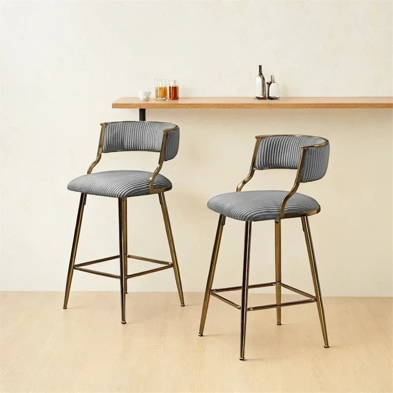 2 Tabourets de bar hauteur comptoir 66 cm en velours côtelé pour îlot de cuisine