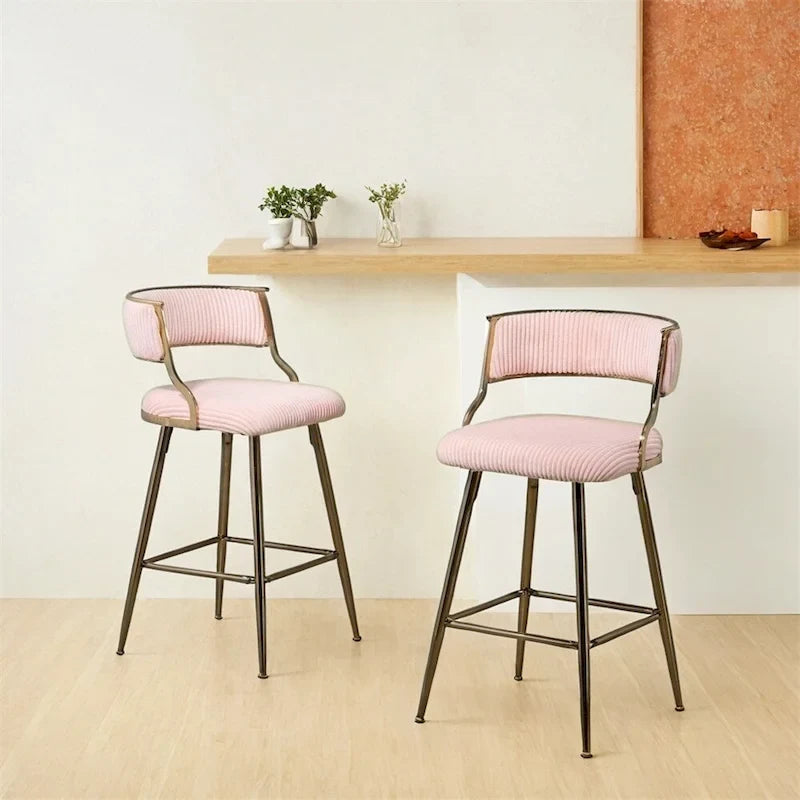 2 Tabourets de bar hauteur comptoir 66 cm en velours côtelé pour îlot de cuisine