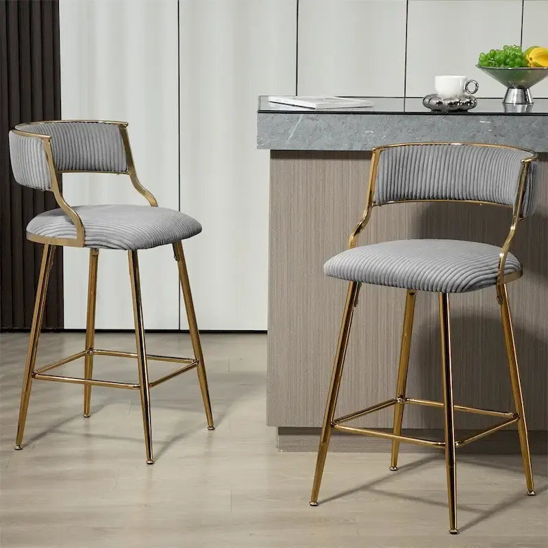 2 Tabourets de bar hauteur comptoir 66 cm en velours côtelé pour îlot de cuisine