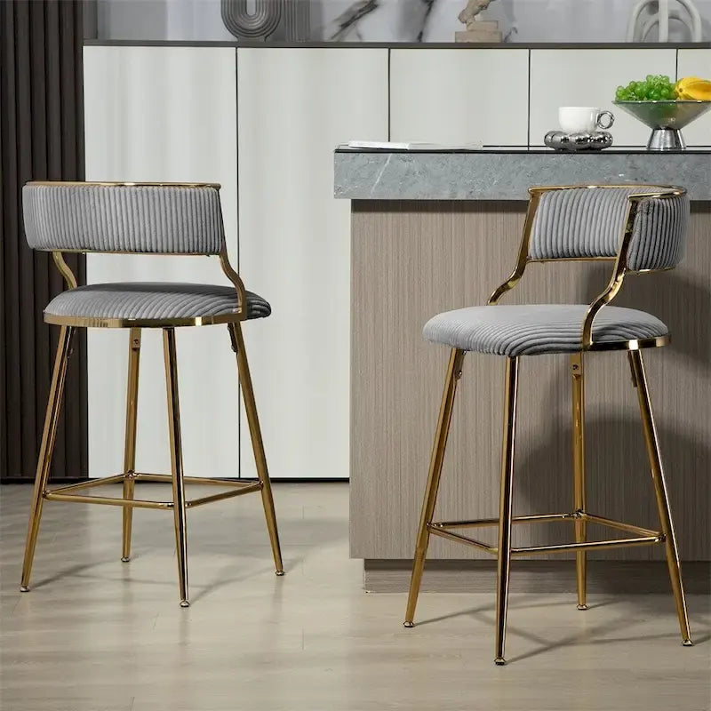 2 Tabourets de bar hauteur comptoir 66 cm en velours côtelé pour îlot de cuisine