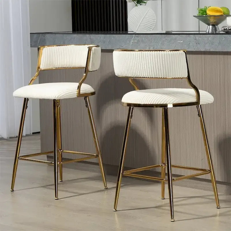 2 Tabourets de bar hauteur comptoir 66 cm en velours côtelé pour îlot de cuisine