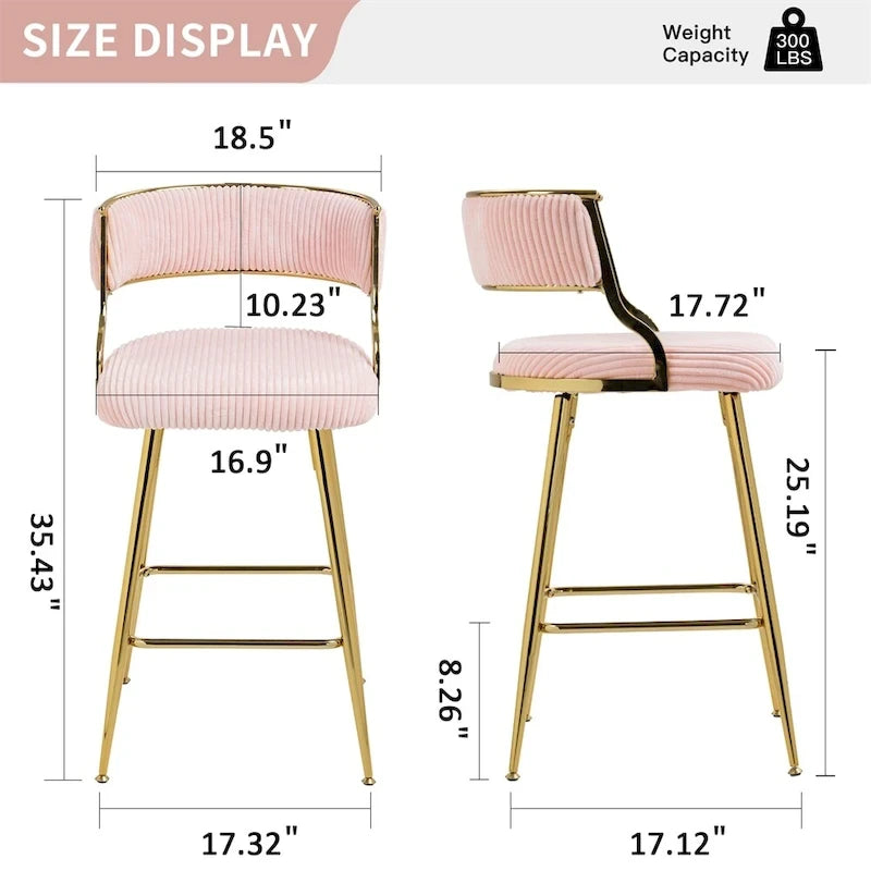 2 Tabourets de bar hauteur comptoir 66 cm en velours côtelé pour îlot de cuisine