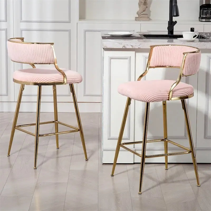 2 Tabourets de bar hauteur comptoir 66 cm en velours côtelé pour îlot de cuisine