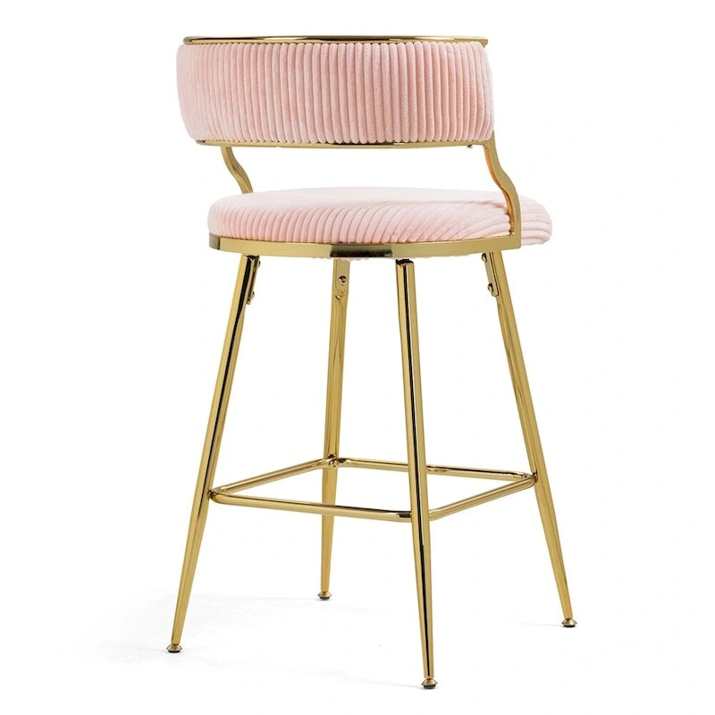 2 Tabourets de bar hauteur comptoir 66 cm en velours côtelé pour îlot de cuisine