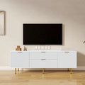 Meuble TV moderne blanc chaud avec 2 armoires de rangement et 2 tiroirs à fermeture douce pour appartements et salons