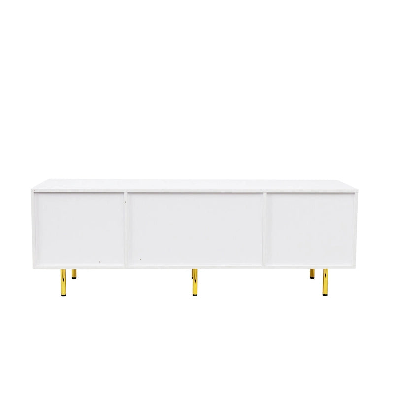 Meuble TV moderne blanc chaud avec 2 armoires de rangement et 2 tiroirs à fermeture douce pour appartements et salons