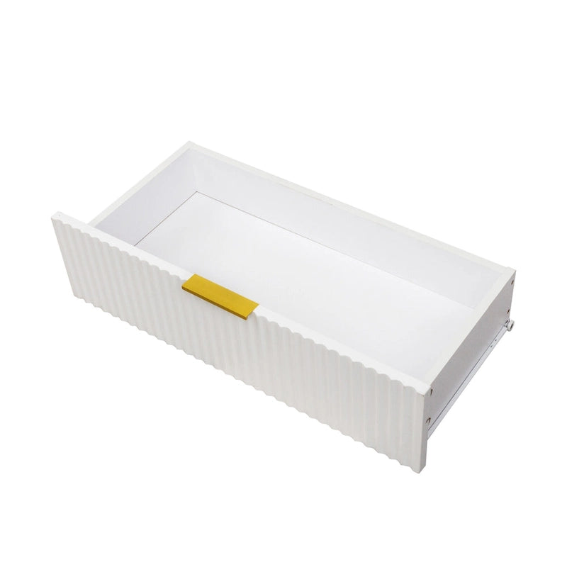 Meuble TV moderne blanc chaud avec 2 armoires de rangement et 2 tiroirs à fermeture douce pour appartements et salons