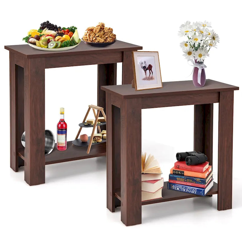Gymax 2 pièces Table d'appoint à 2 niveaux Table de chevet compacte moderne avec