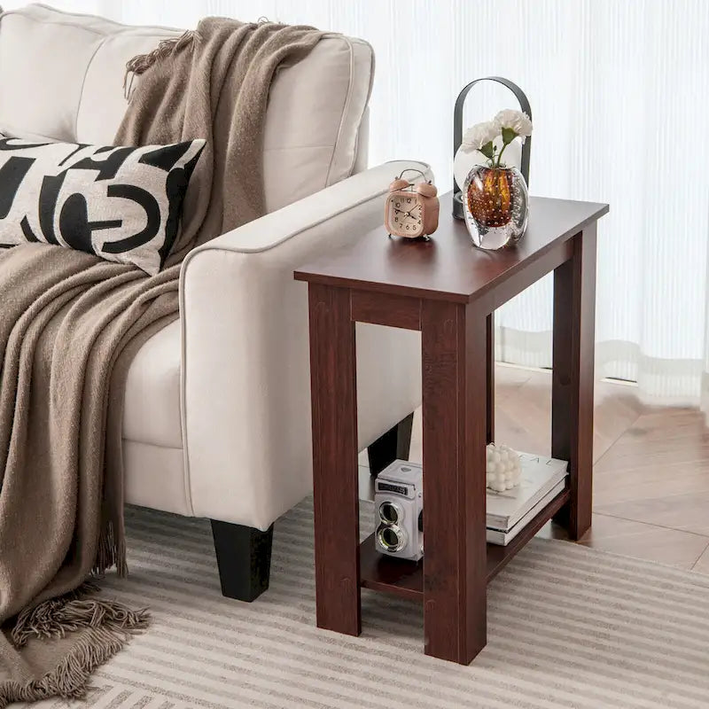 Gymax 2 pièces Table d'appoint à 2 niveaux Table de chevet compacte moderne avec