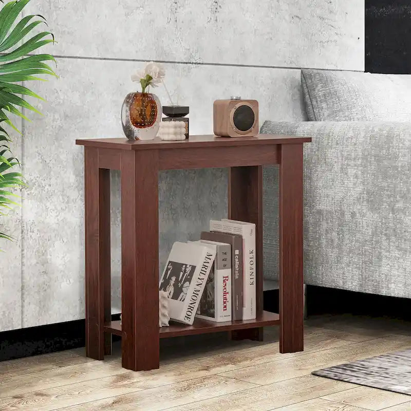 Gymax 2 pièces Table d'appoint à 2 niveaux Table de chevet compacte moderne avec