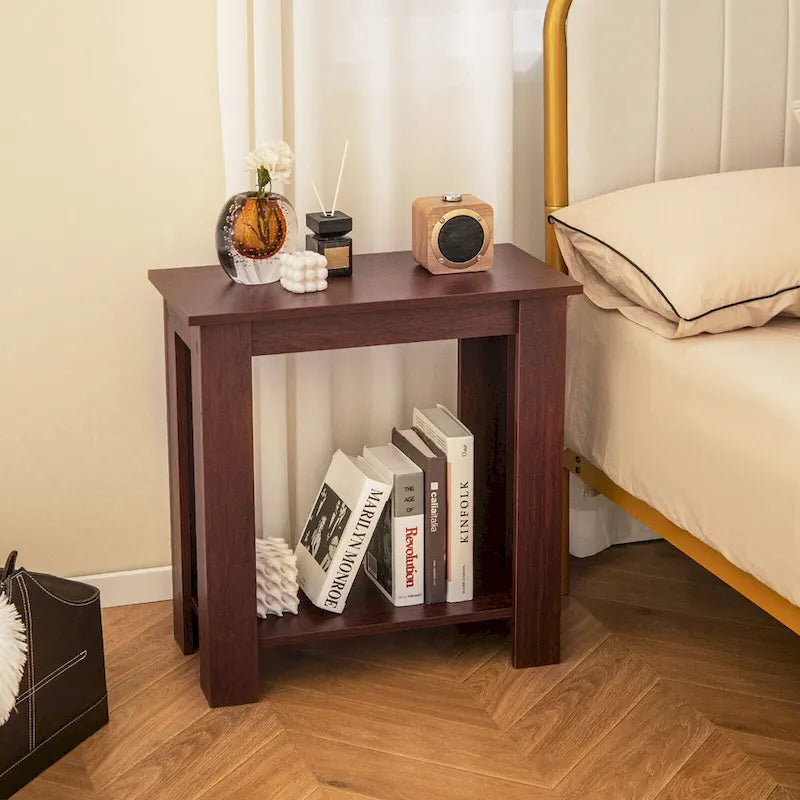 Gymax 2 pièces Table d'appoint à 2 niveaux Table de chevet compacte moderne avec