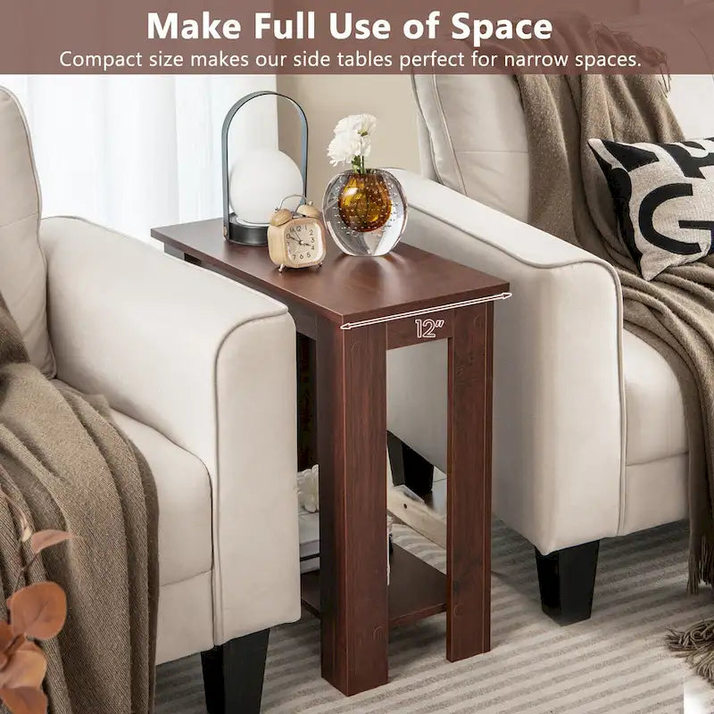 Gymax 2 pièces Table d'appoint à 2 niveaux Table de chevet compacte moderne avec