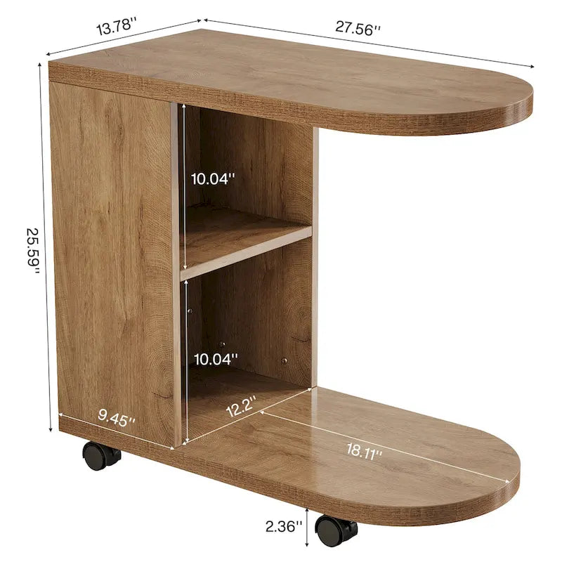 Table d'appoint en C pour canapé, table d'appoint mobile avec rangement