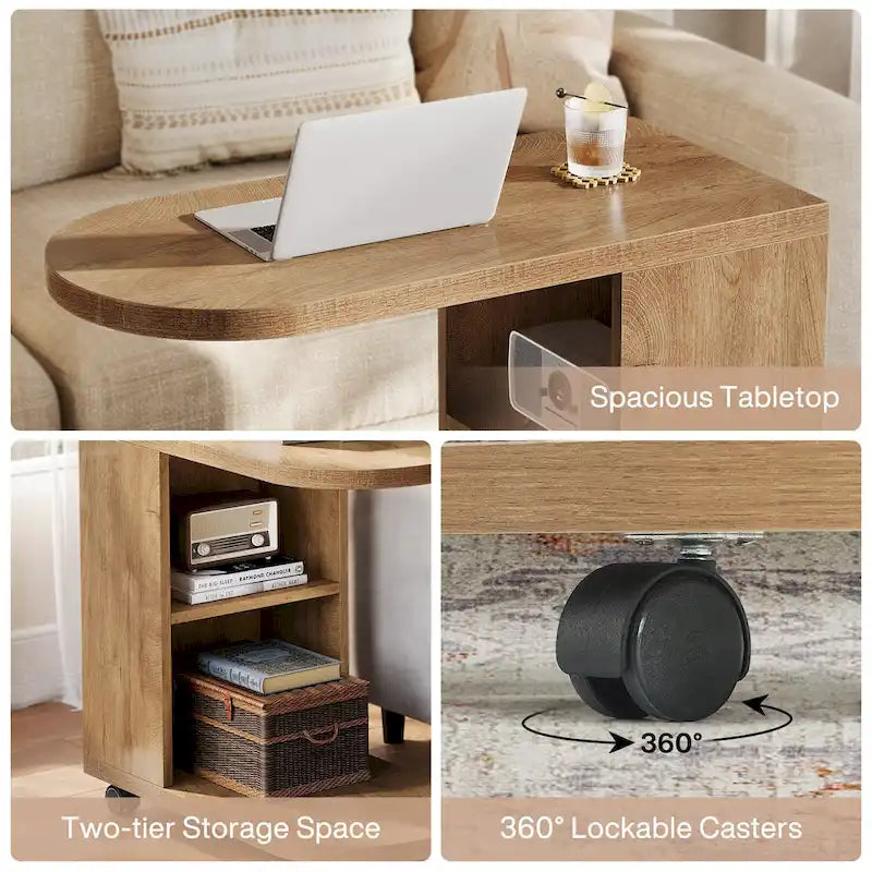 Table d'appoint en C pour canapé, table d'appoint mobile avec rangement