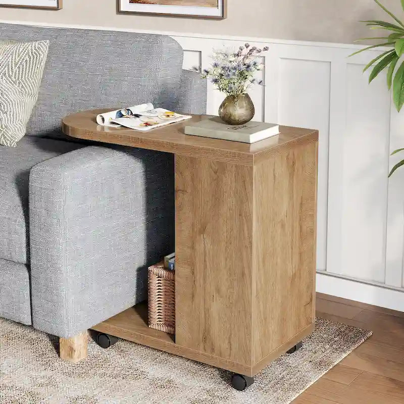 Table d'appoint en C pour canapé, table d'appoint mobile avec rangement