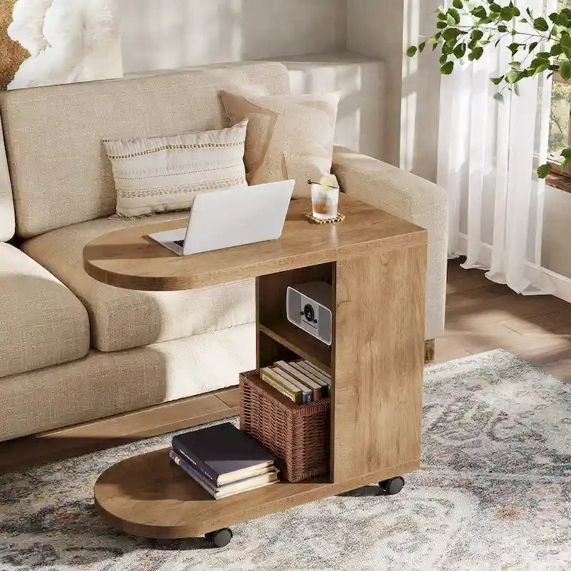 Table d'appoint en C pour canapé, table d'appoint mobile avec rangement
