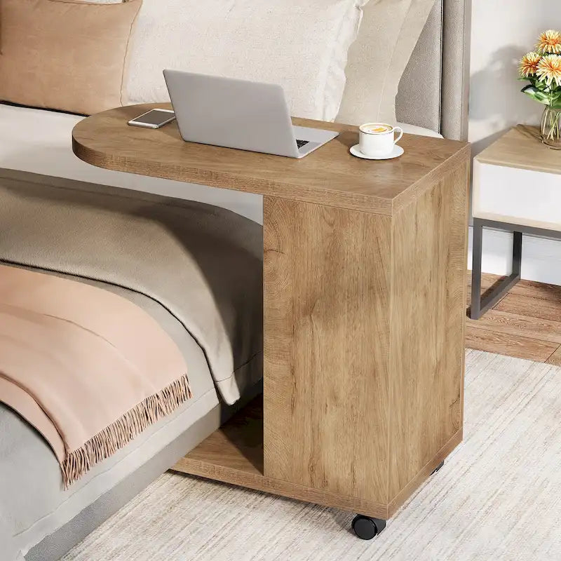Table d'appoint en C pour canapé, table d'appoint mobile avec rangement