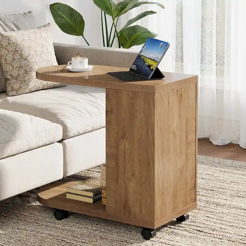 Table d'appoint en C pour canapé, table d'appoint mobile avec rangement