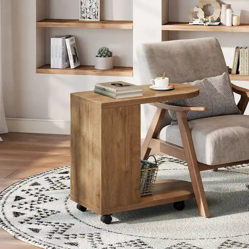 Table d'appoint en C pour canapé, table d'appoint mobile avec rangement