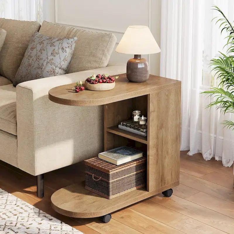 Table d'appoint en C pour canapé, table d'appoint mobile avec rangement