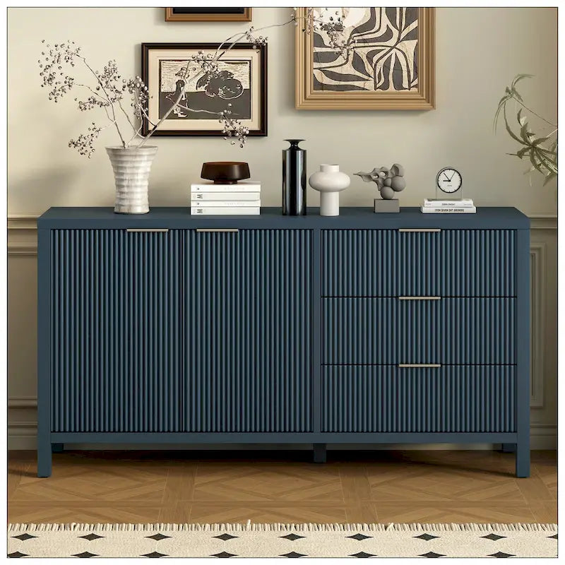 Bahut minimaliste à motifs ondulés avec rangement fonctionnel