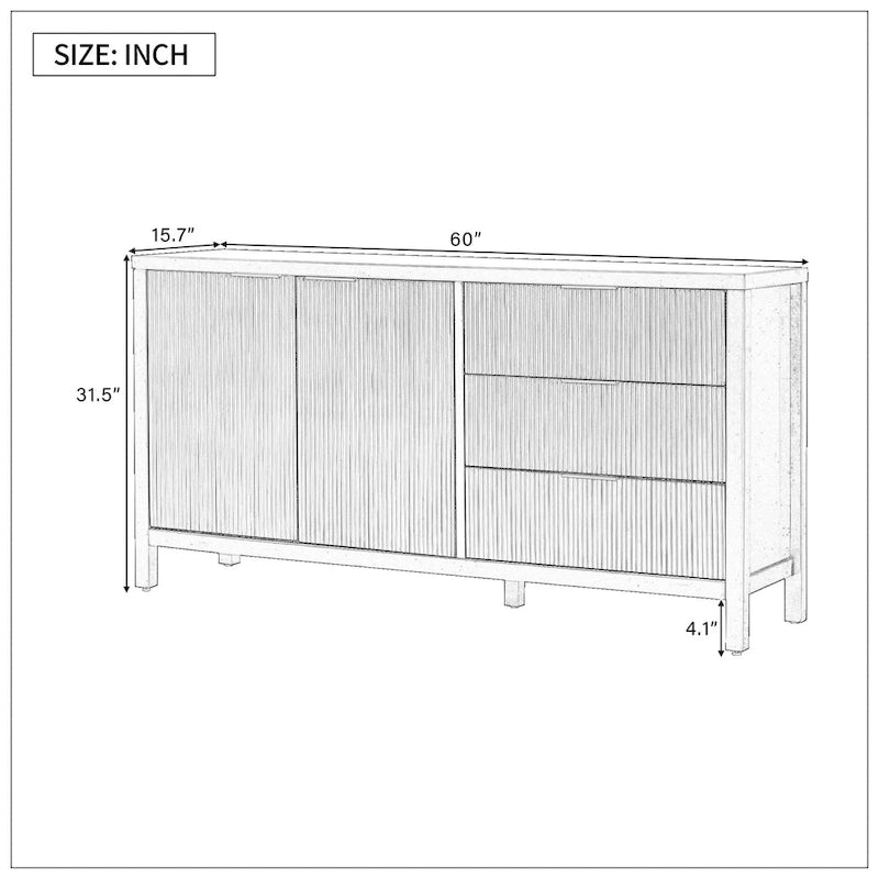 Bahut minimaliste à motifs ondulés avec rangement fonctionnel