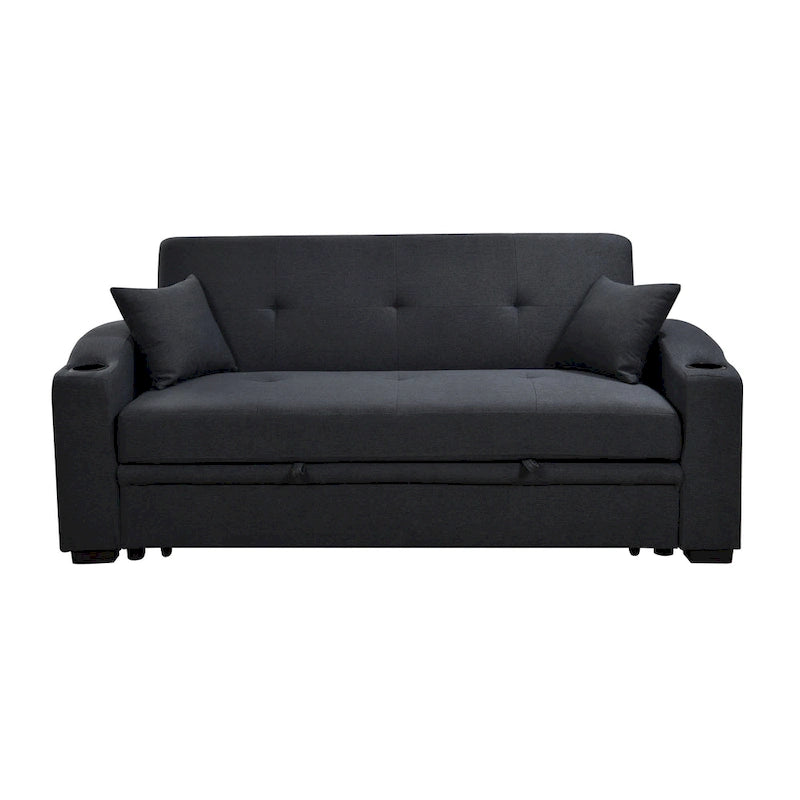Canapé moderne convertible 3 en 1 Roomfitters 75 pouces avec lit gigogne pratique, dossier inclinable, porte-gobelets, oreillers