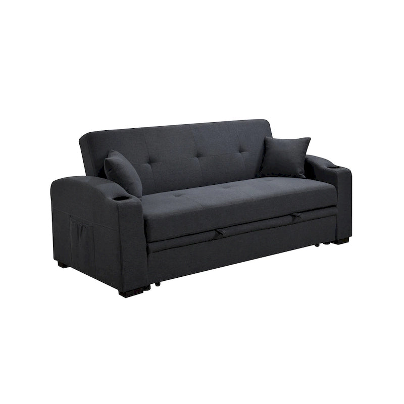 Canapé moderne convertible 3 en 1 Roomfitters 75 pouces avec lit gigogne pratique, dossier inclinable, porte-gobelets, oreillers