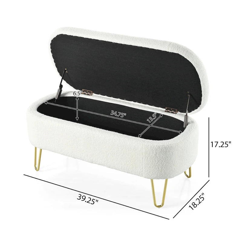 Banc de rangement ovale pour salon, chambre à coucher, pied de lit