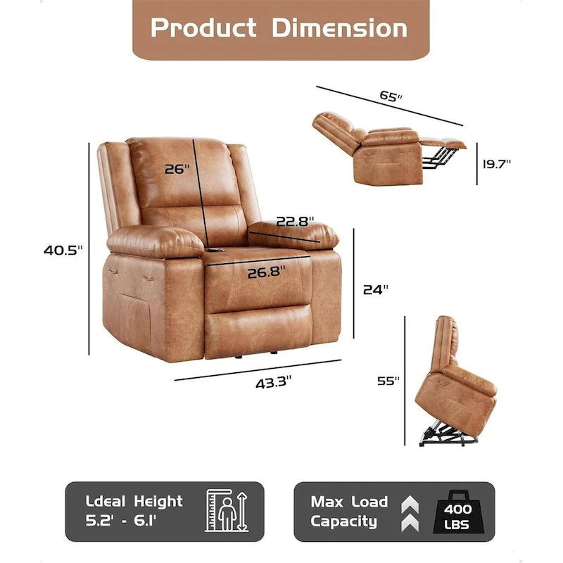 Fauteuil releveur inclinable en cuir avec chauffage et massage