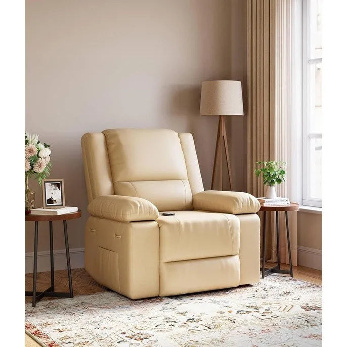 Fauteuil releveur inclinable en cuir avec chauffage et massage