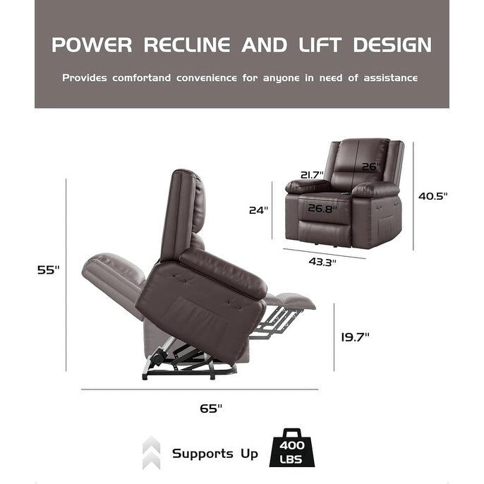 Fauteuil releveur inclinable en cuir avec chauffage et massage