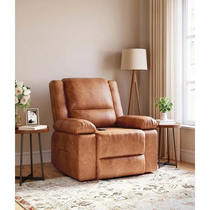 Fauteuil releveur inclinable en cuir avec chauffage et massage