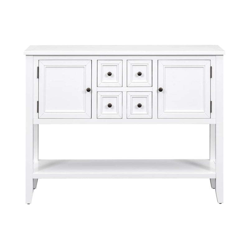 Buffet console de table blanc à 4 tiroirs avec étagère inférieure