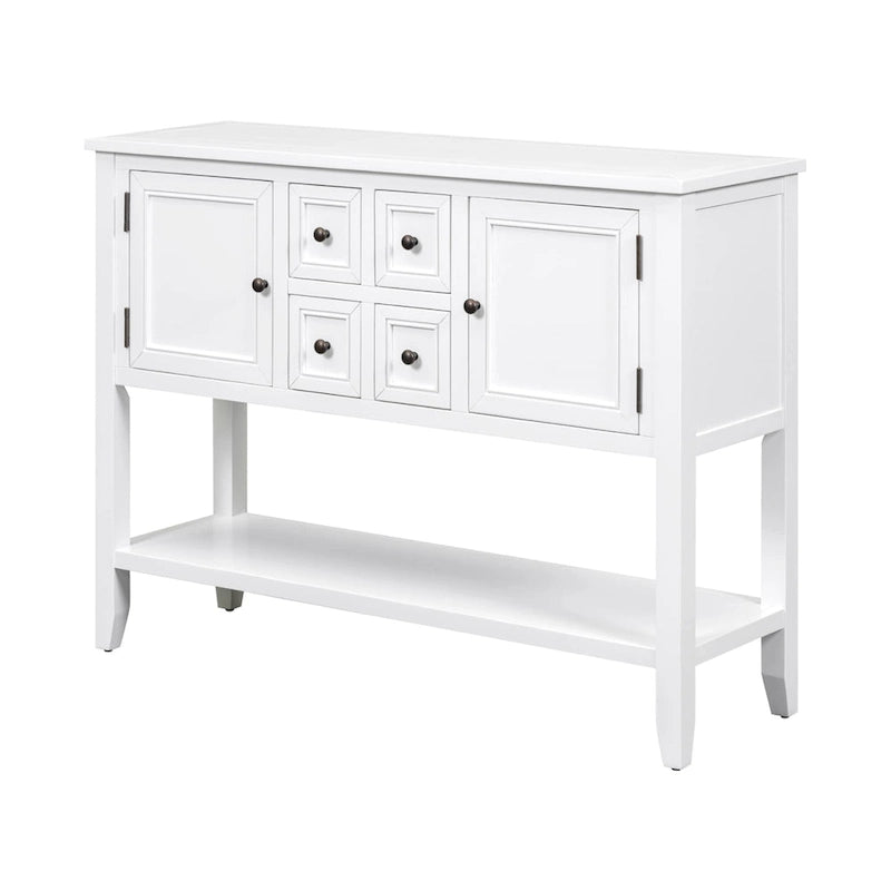 Buffet console de table blanc à 4 tiroirs avec étagère inférieure